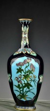 FINE SILVER WIRE JAPANESE MEIJI CLOISONNE VASE WITH TWO PANELS
