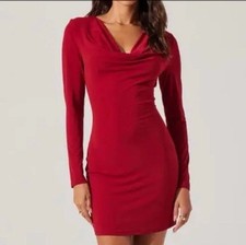 ASTR The Label Women's Red Cowl Neck Long Sleeve Bodycon Mini Dress Size M