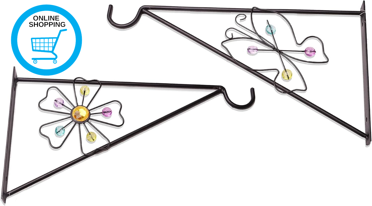 2X Garden Wall Brackets Hanging Basket Brackets Metal Wall Bracket Gardening Dec