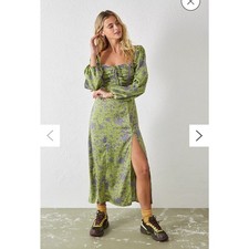 Urban Outfitters Purple Green Floral Midi Dress Forest Fairy Milkmaid Small