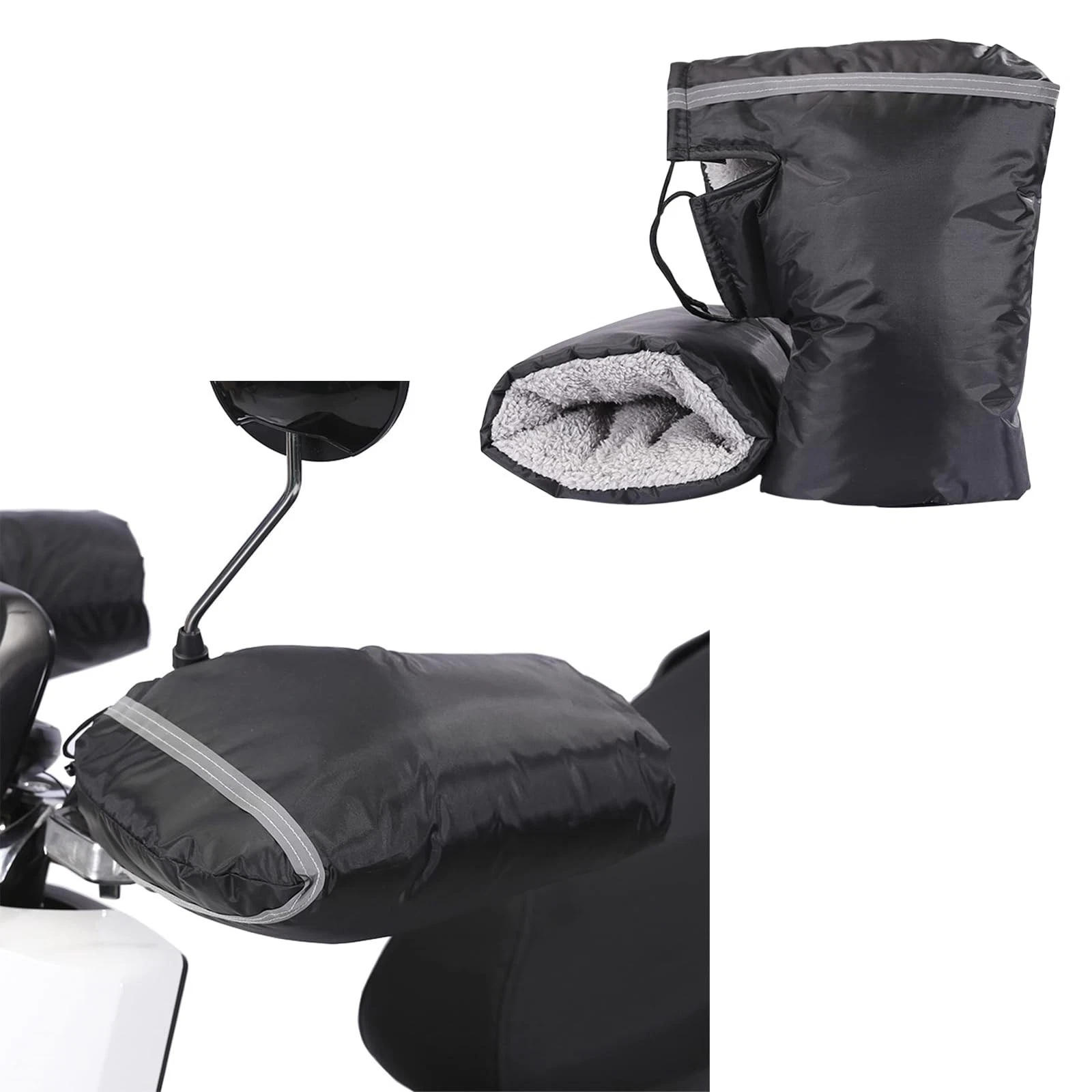 XGOPTS Motorcycle Handlebar Muffs - M, Black with reflective stripe