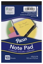 PACMMK11508 Note Pad, 4" x 6", Fluorescent Colors, 100 Sheets
