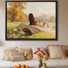 Dog Landscape Oil Painting Canvas Print Bulldog Wall Decor Poodle Art Decor