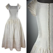 VTG CHRISTIAN DIOR Silk Wedding Dress W/ Gathered Sleeves + Button Back Sz 6