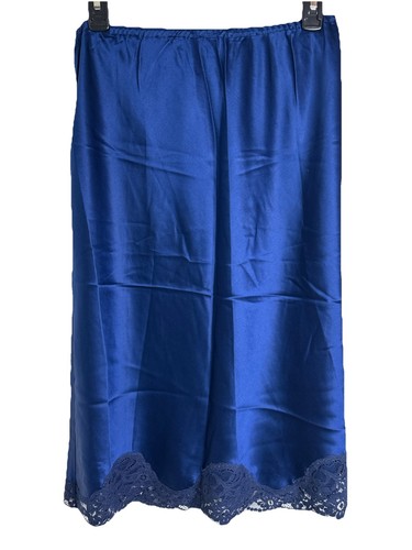 Nieman Marcus Silk Half Skirt Slip, Navy With Lace Size L