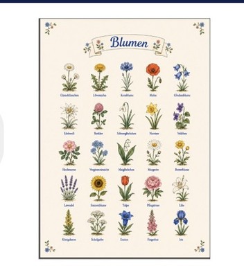 5x  Blumen  Postkarte Gartenblumen Wildblumen Garten floral grün bunt