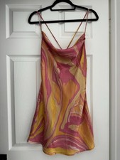 MANGO Pink and Yellow Marble Print Sheath Mini Dress - Size XS