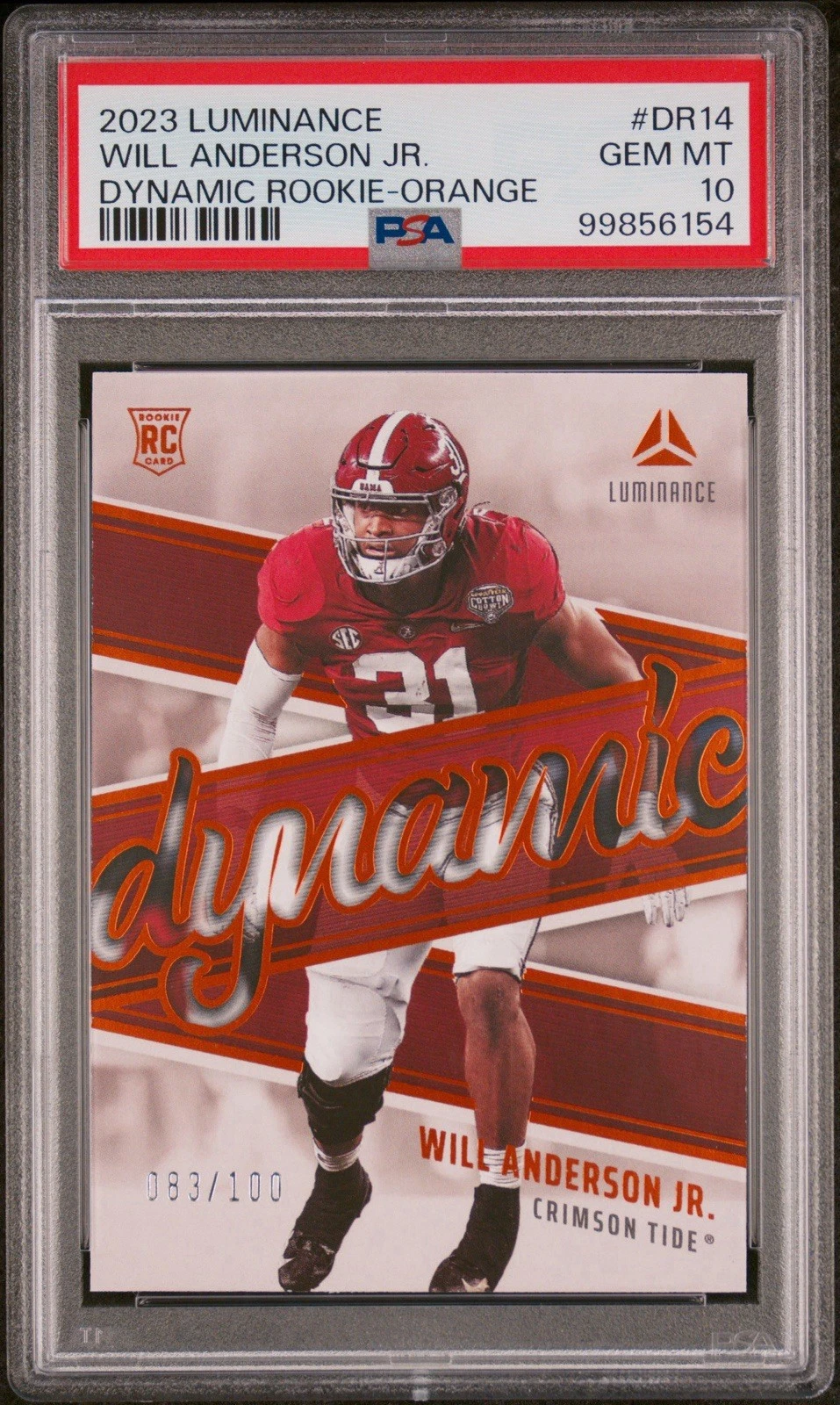 Will Anderson Panini Luminance Dynamic Rookies #DR14 Orange