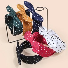 6Pack Polka Dot Bow Headbands Vintage Bunny Ear Wide Knot Hairbands for Women