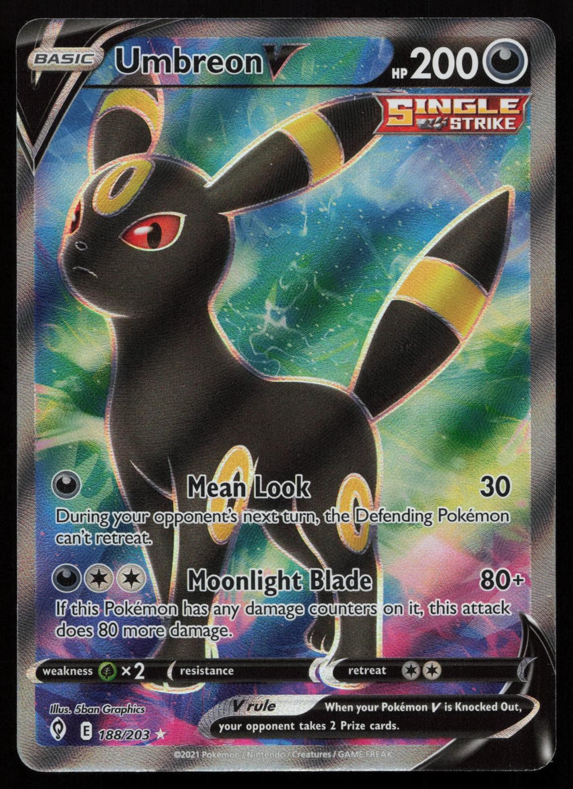 Umbreon V 188/203 Full Art Ultra Rare Evolving Skies Pokemon English NM