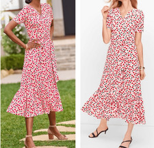 Talbots Red Pink Floral Cascade Faux Wrap Summer Dress Women’s Size 8 Petite 8P