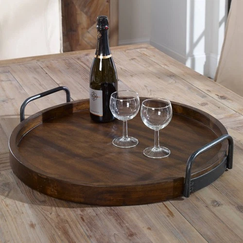 Uttermost Reine Acacia Wood Round Tray with Handles - Picture 1 of 5