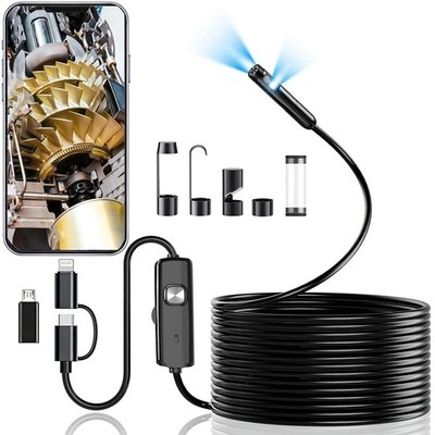 Dual-Lens Endoscope Camera with Light, 1920P HD Borescope with 8 Adjustable L...