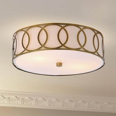 JONATHAN Y Aria 2-Light 12.25 in. Metal LED Flush Mount Brass Gold Transitional