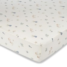 100 Cotton Under The Sea Fitted Crib Sheet with Jellyfish Design, Neutral Cr...