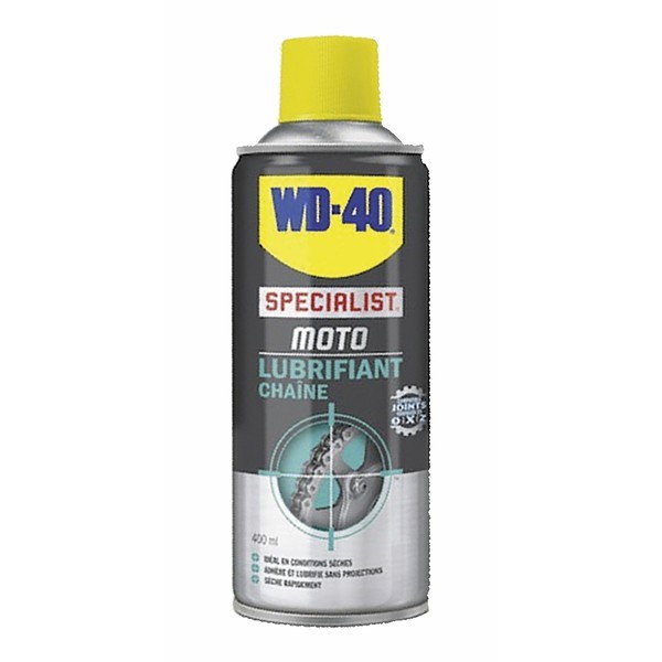 Lubrifiant chaîne pour moto conditions sèches WD40 aérosol de 400ml référence 33074/46