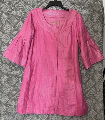 Live A Little Pink A Line Front Button Coat Woman's L Linen Shimmer