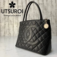 Auth CHANEL CC Logo Matelasse Tote bag Caviar Skin Leather Black【Condition:S】