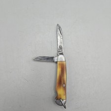 Vintage Plastic Bakelite? Inlay Handle Double Bladed Pocket Knife Made In USA