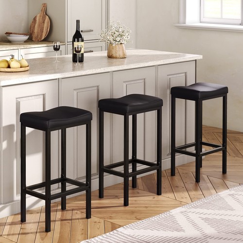 Bar Stools Set of 2 Bar Chairs Counter Height Stools Saddle Stools with Curve... - Picture 5 of 9