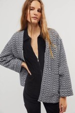 Free People Lulu Jacquard Jacket Navy White Designer Rrp £188 Size L
