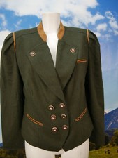 Lodenfrey kurz grün Loden Janker Leder Besatz Dirndljacke tailliert Blazer Gr.38