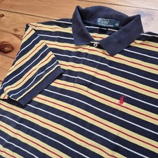 Polo Ralph Lauren Polo Shirt Mens XL Blue Stripe Pique Knit Cotton Preppy School