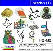 Embroidery Design Set - Christian(1) - 12 Designs - 9 Formats - USB Stick