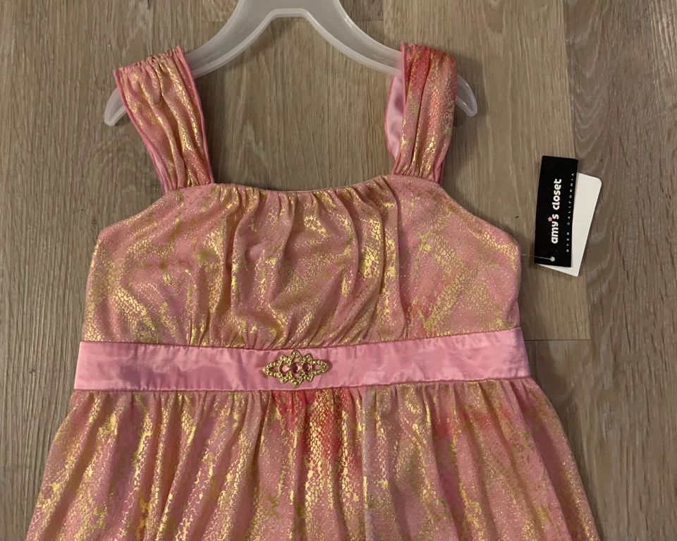 (NWT) Amy’s Closet Girl's Size 16 Pink & Gold Bubble Hem Dress Retails @ $54.00 - Image 2 of 4