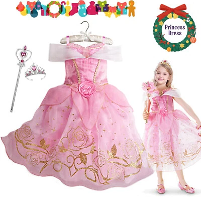 ELEBABY Girls Kids Princess Aurora Fancy Dress Up Cosplay Costume Outfit Birthday Party