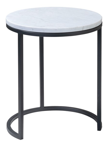 Beistelltisch Wohnzimmertisch Sofatisch Weiß Schwarz Marmor Metall Ø 39 Cm-image