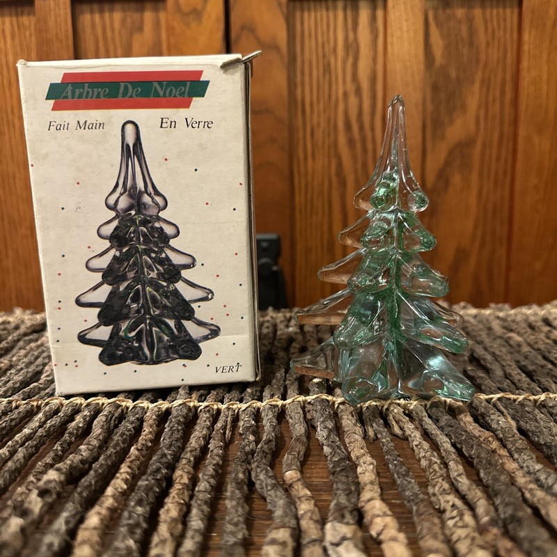 Vintage Glass Christmas Tree Handmade Green 1987 Action Industries 21853 4.5”