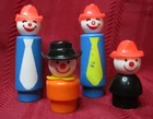 Vtg Lot 4 Fisher Price Little People Tall Fireman Cowboy Circus Rodeo Clowns