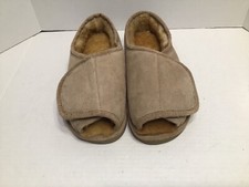 Old Friend Sheep Skin Open Toe Men  s Warm Slippers L 8/9 Tan Fleece Lining