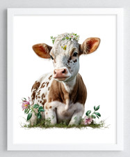 Cow Wall Art Print, Cow and Flowers Print, Farmhouse Art Home Decor Print 52