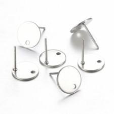 10 pcs. 5 pairs 304 Stainless Steel Silver Tone Earring Posts/Bases/Studs 8mm