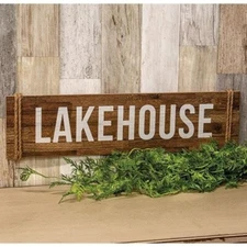 New Rustic Wood Rope Lake Cabin LAKEHOUSE SIGN Wall Hanging 20"