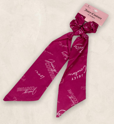 New Juicy Couture Pink Logo Hair Tie Ribbon Scrunchie Scrunchy Ponytail Holder