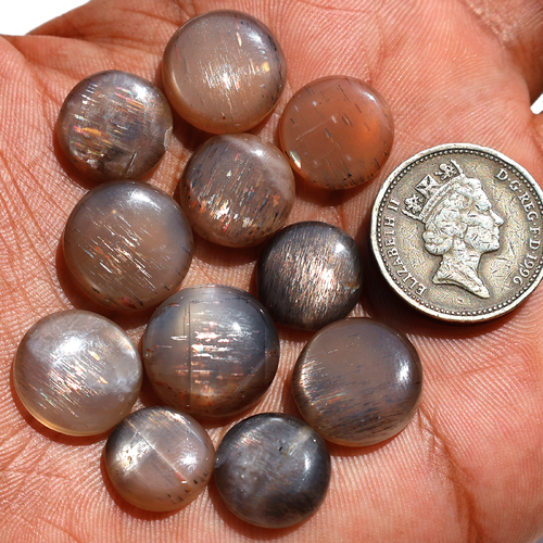 11 Pcs Natural Rainbow Fire Lattice Sunstone 12mm-16mm Round Cabochon Gemstones - Picture 3 of 11