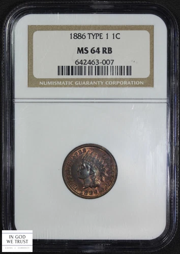 1886 Type 1 Red-Brown Indian Head Copper Cent 1C NGC MS 64 RB (BEAUTIFUL!!!)