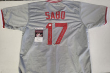 CHRIS SABO #17 CINCINNATI REDS 90 WS CHAMPS SIGNED GRAY CUSTOM JERSEY XL JSA *