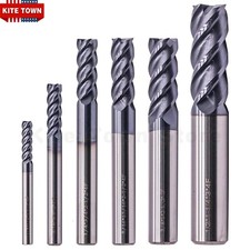 6Pcs 4 Flute 45 Helix Solid Carbide 1/8" - 1/2" End Mills Set - AlTiN Coated