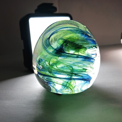 VTG Kerry Glass Paperweight - Green Swirl - Label - 2.3''  Near Mint Condition!!!