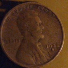 1935S Lincoln Wheat  Circulated Mint Error, Dye Clash Reverse Ungraded
