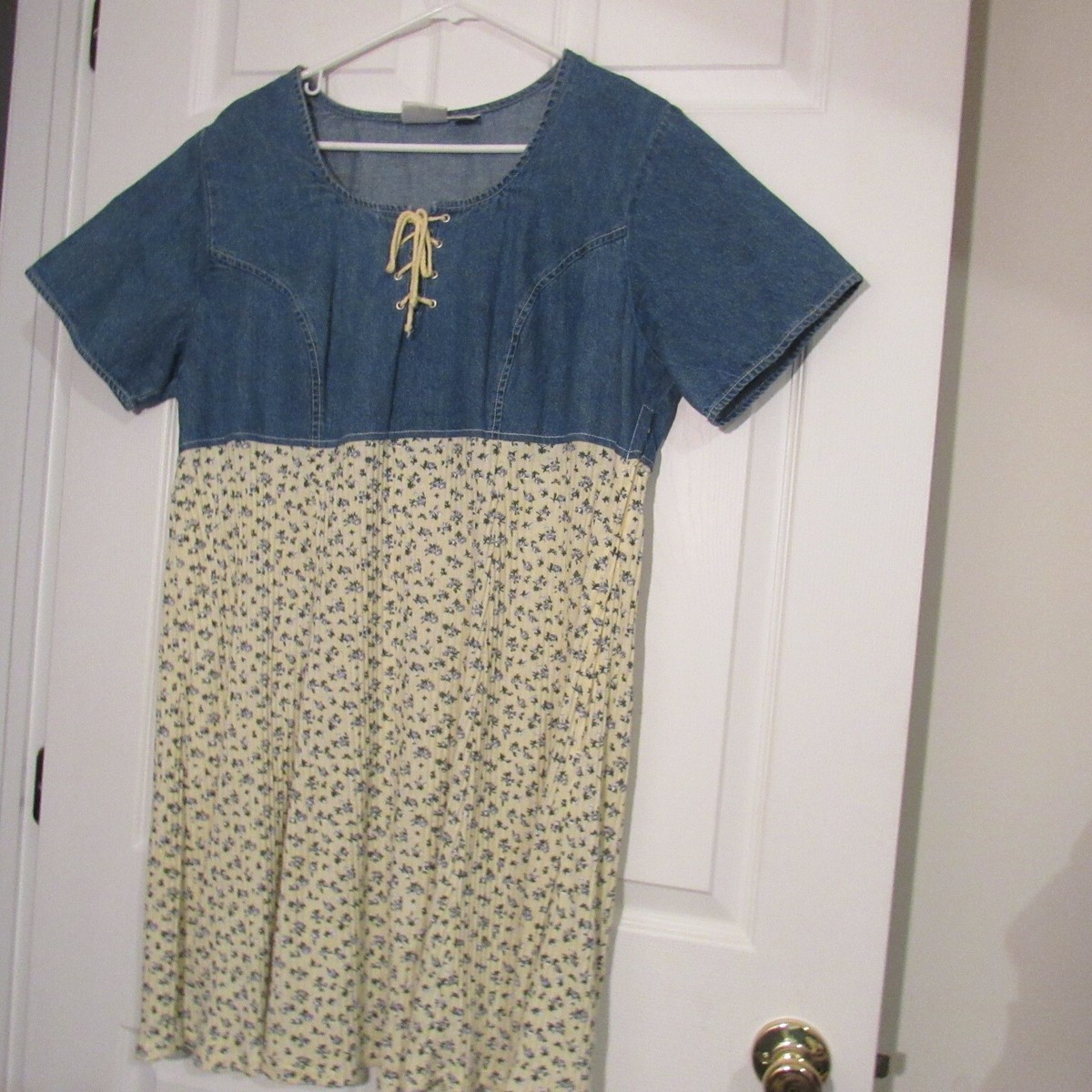 Jalate Womens Vtg Summer Dress, Pointelle Florals/Blue Denim w/Rope String  Sz:16 | eBay