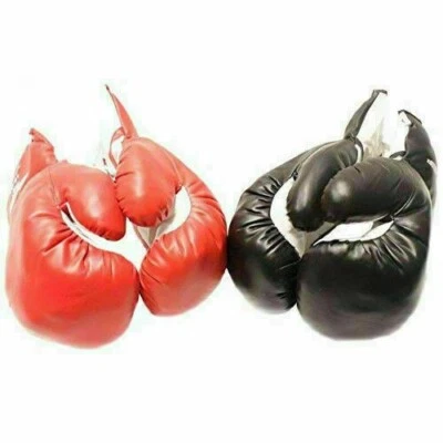 LAST PUNCH 2 PAIRS 18 OZ BOXING PRACTICE TRAINING GLOVES Sparring Faux Leather Red & Black