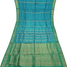 Vintage Blue Sarees 100 Pure Silk Zari Handwoven Festive Sari 5YD Craft Fabric