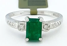 GENUINE 1.06 Cts EMERALD & DIAMOND RING 10k WHITE GOLD - Free Certificate - NWT