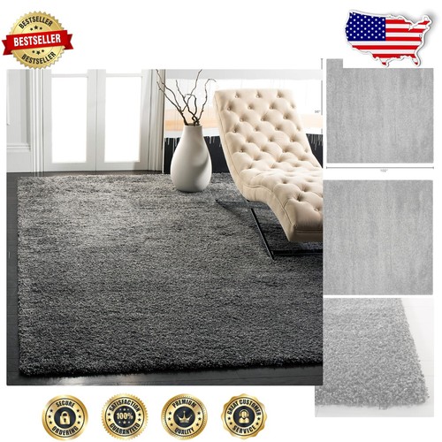 Plush 2-Inch Thick Dark Grey Shag Rug - 8'6" Square, Non-Shedding & Easy Care