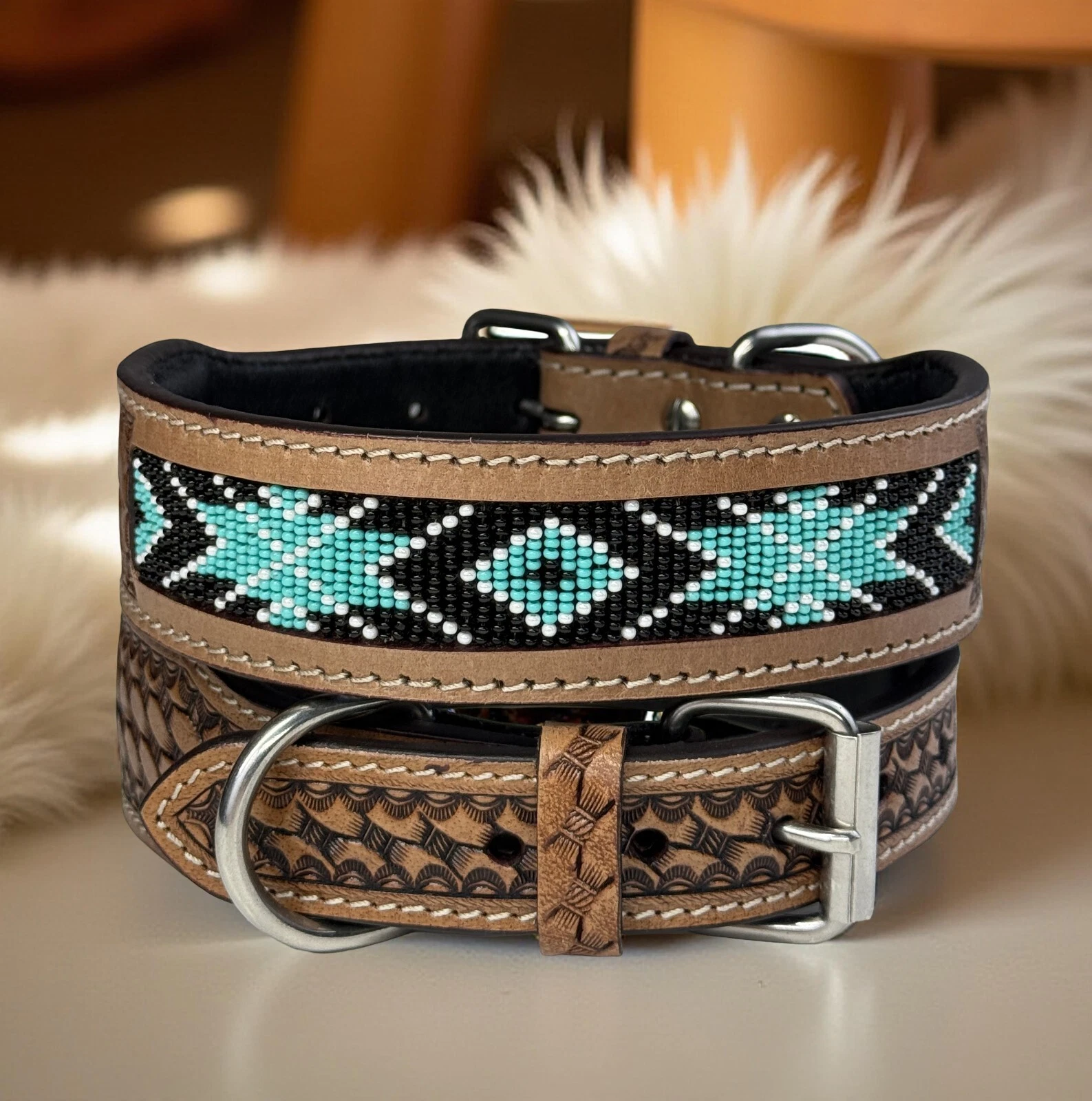 Western Leather Beaded Handmade Pet Dog Collar Heavy Duty Hand Tooled Adjustable
Opens in a new wind